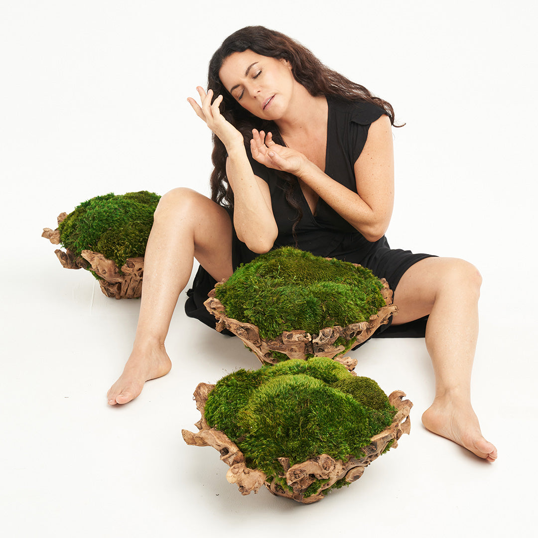 Natural Wood base Bowl with Moss (8" H x 18" W)
