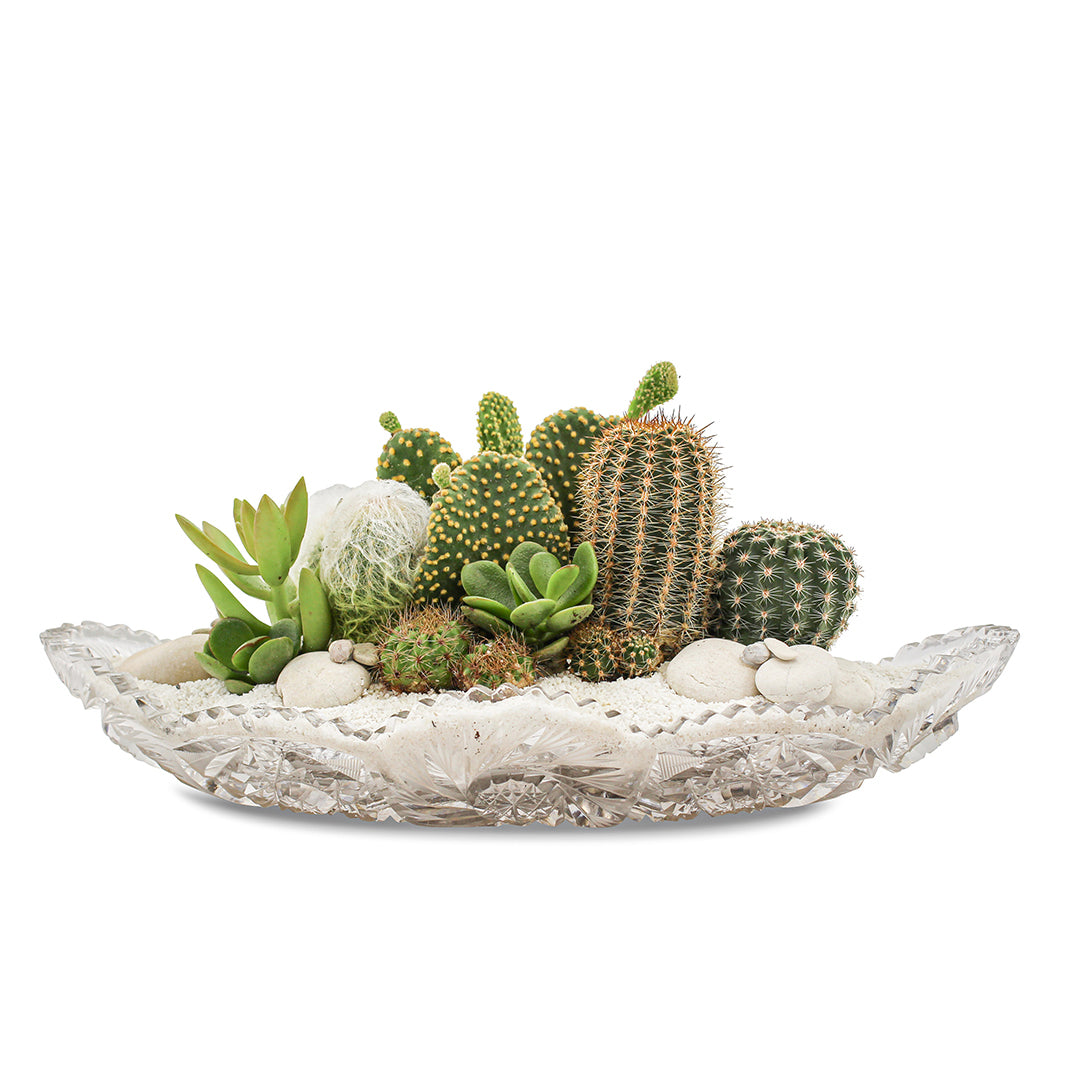 Vintage Clear Glass White - Green Garden (One-of-a-Kind)