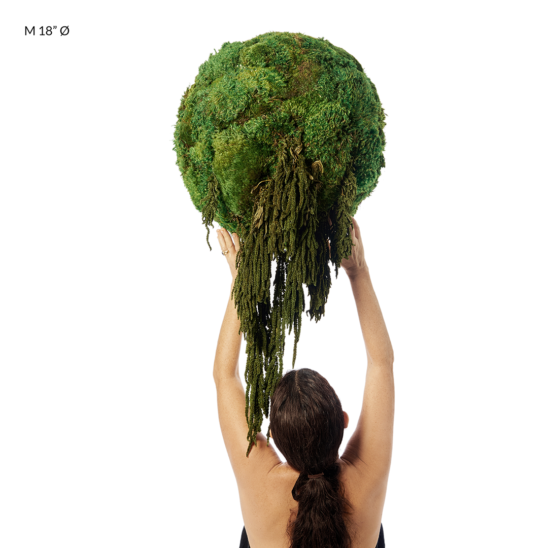 Hanging Moss Sphere with Amaranthus