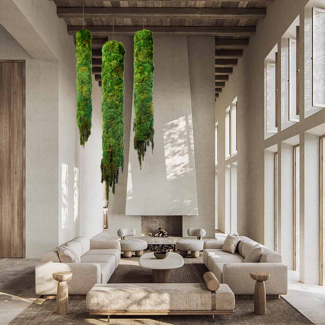 Hanging Moss Cylinder with Amaranthus
