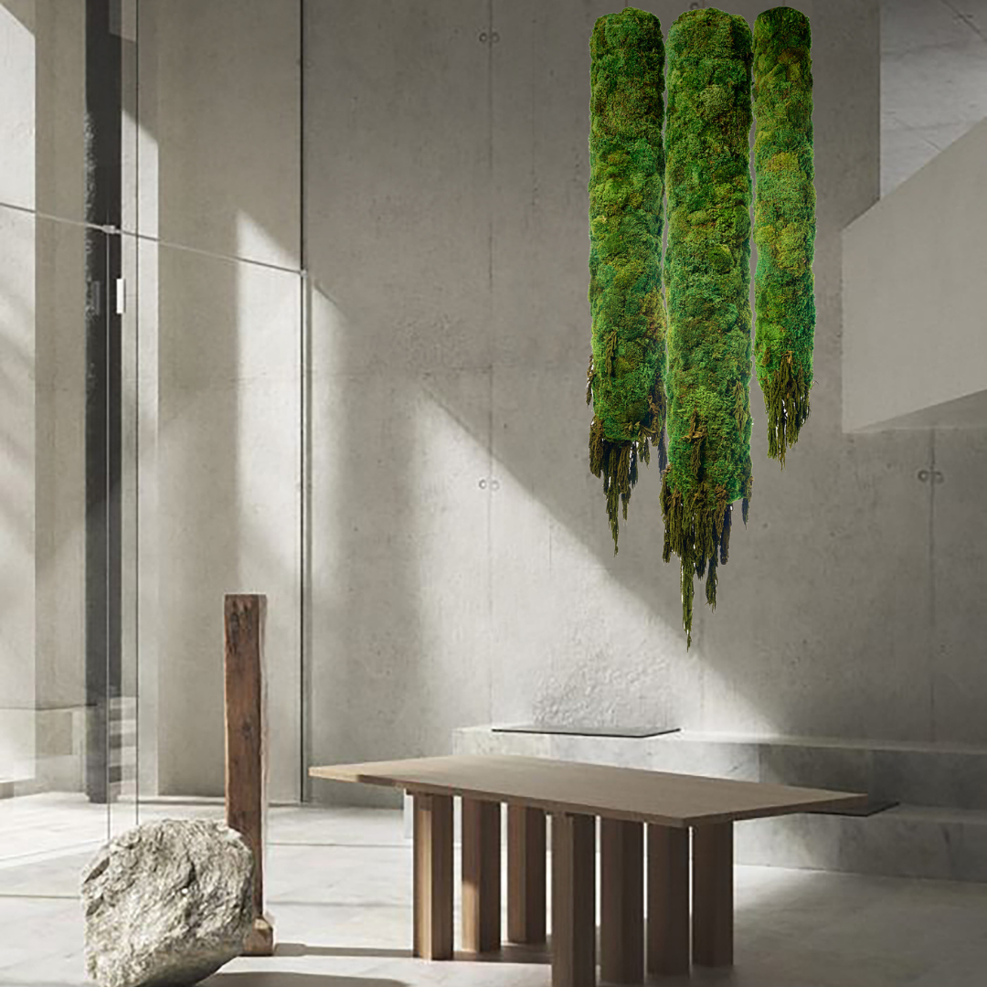 Hanging Moss Cylinder with Amaranthus