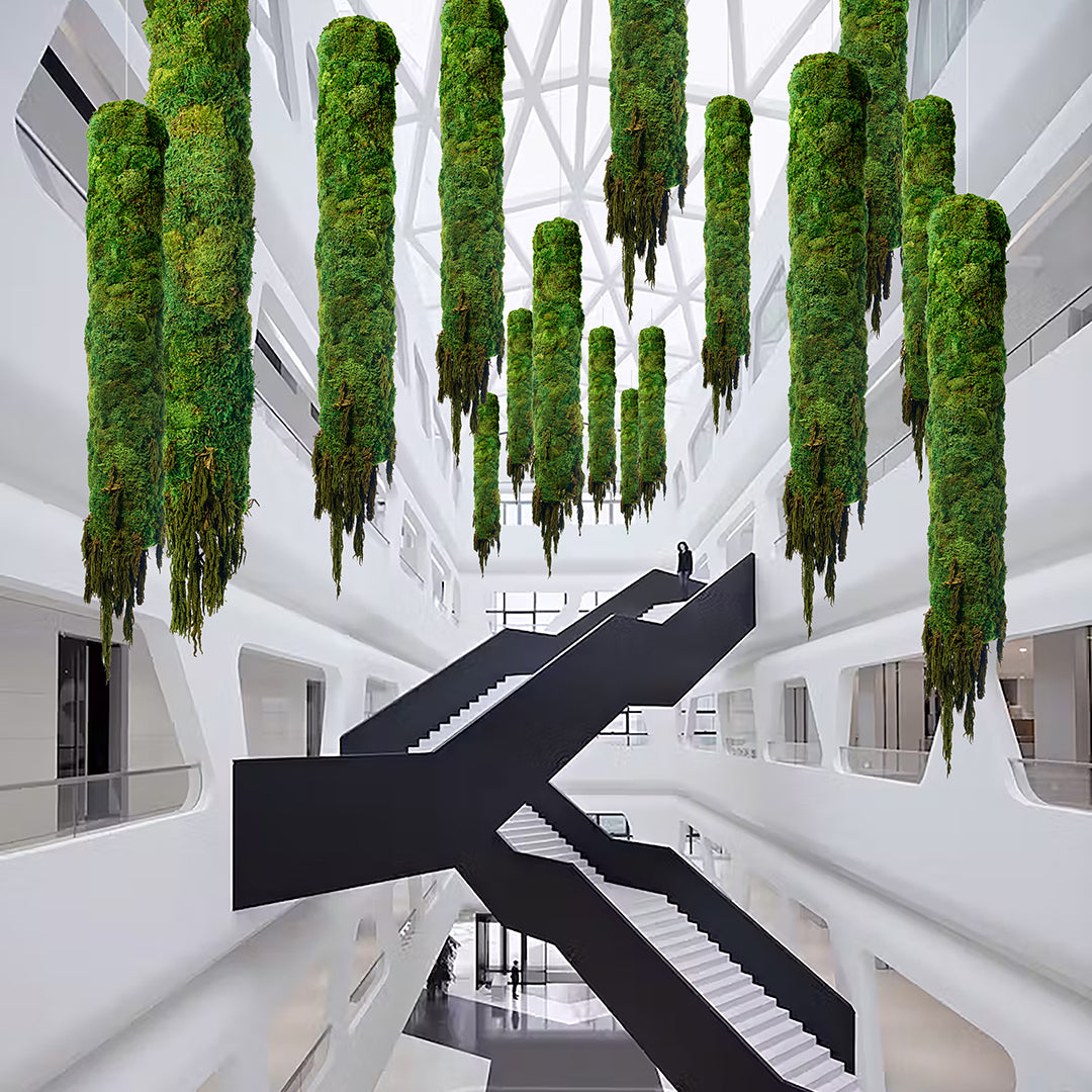 Hanging Moss Cylinder with Amaranthus
