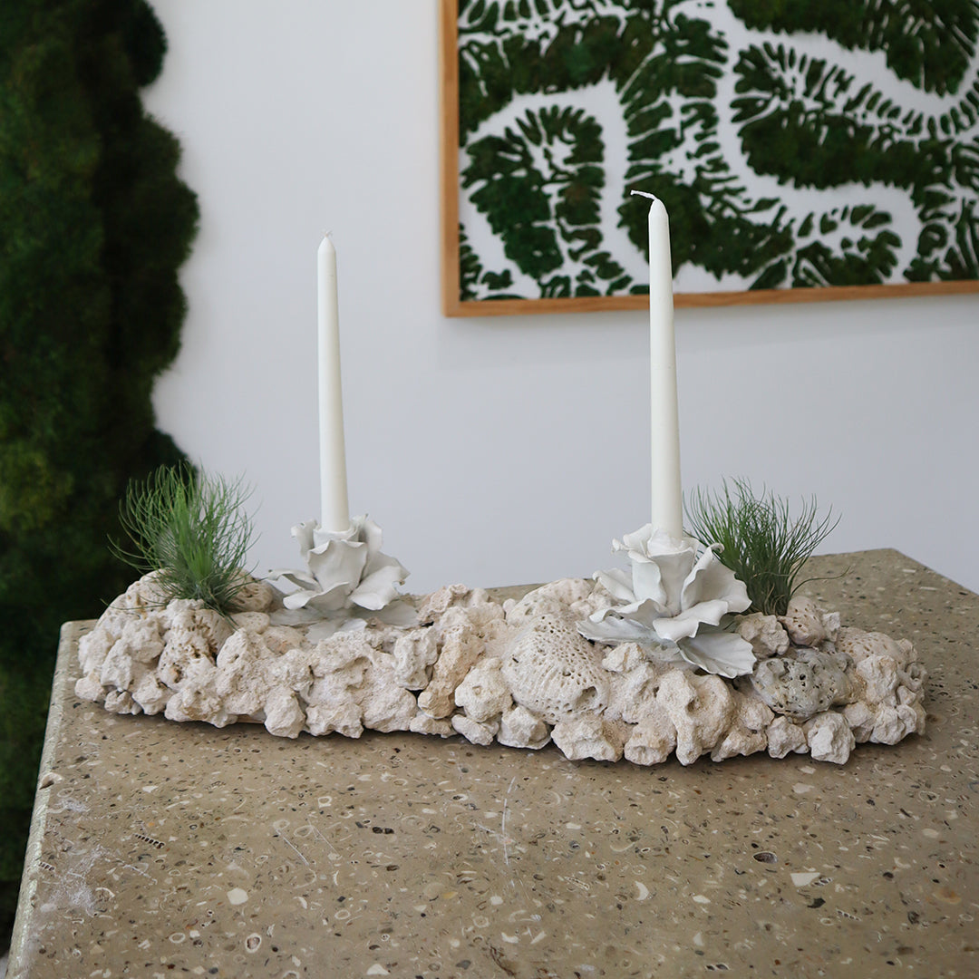 Keystone Vase with Porcelain Flowers Candle Holder Plant the Future