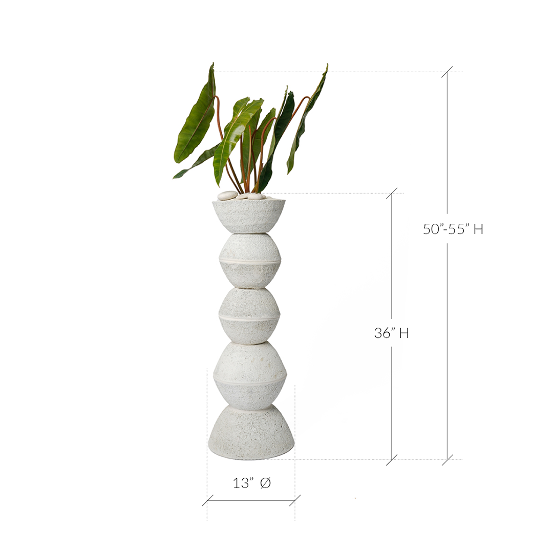 Totem Sculpture White 8 with Philodendron Billietiae
