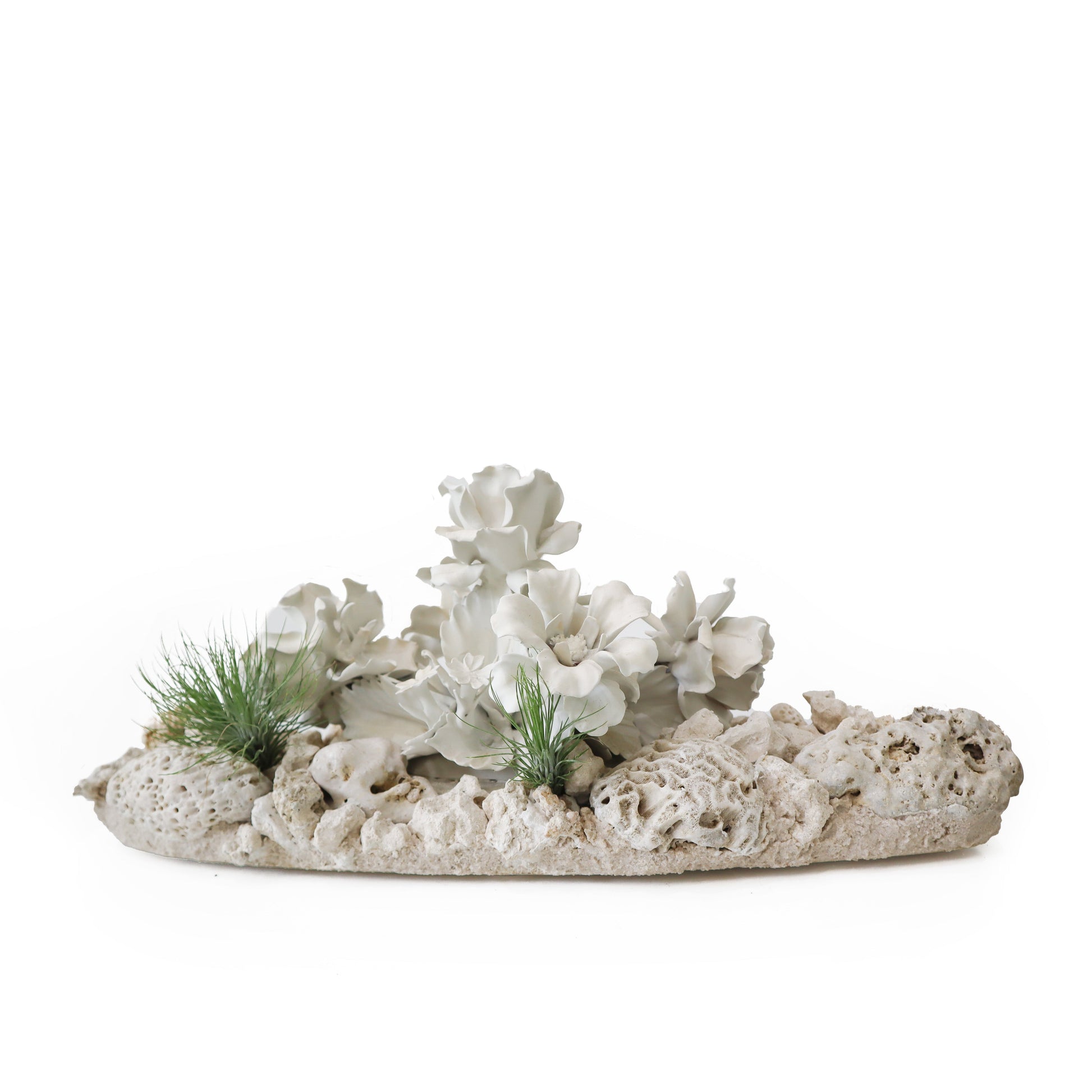 Keystone Sculpture with Porcelain Flowers Plant the Future