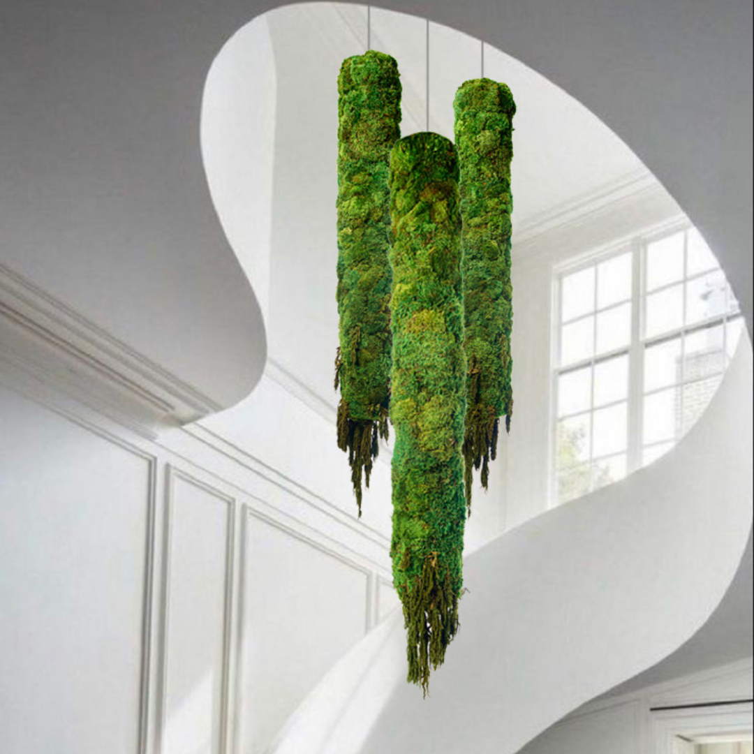 Hanging Moss Cylinder with Amaranthus 